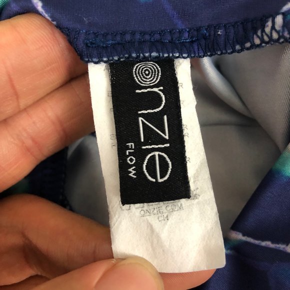 Onzie Flow Purple Blue Print High Waisted Leggings - Picture 3 of 5